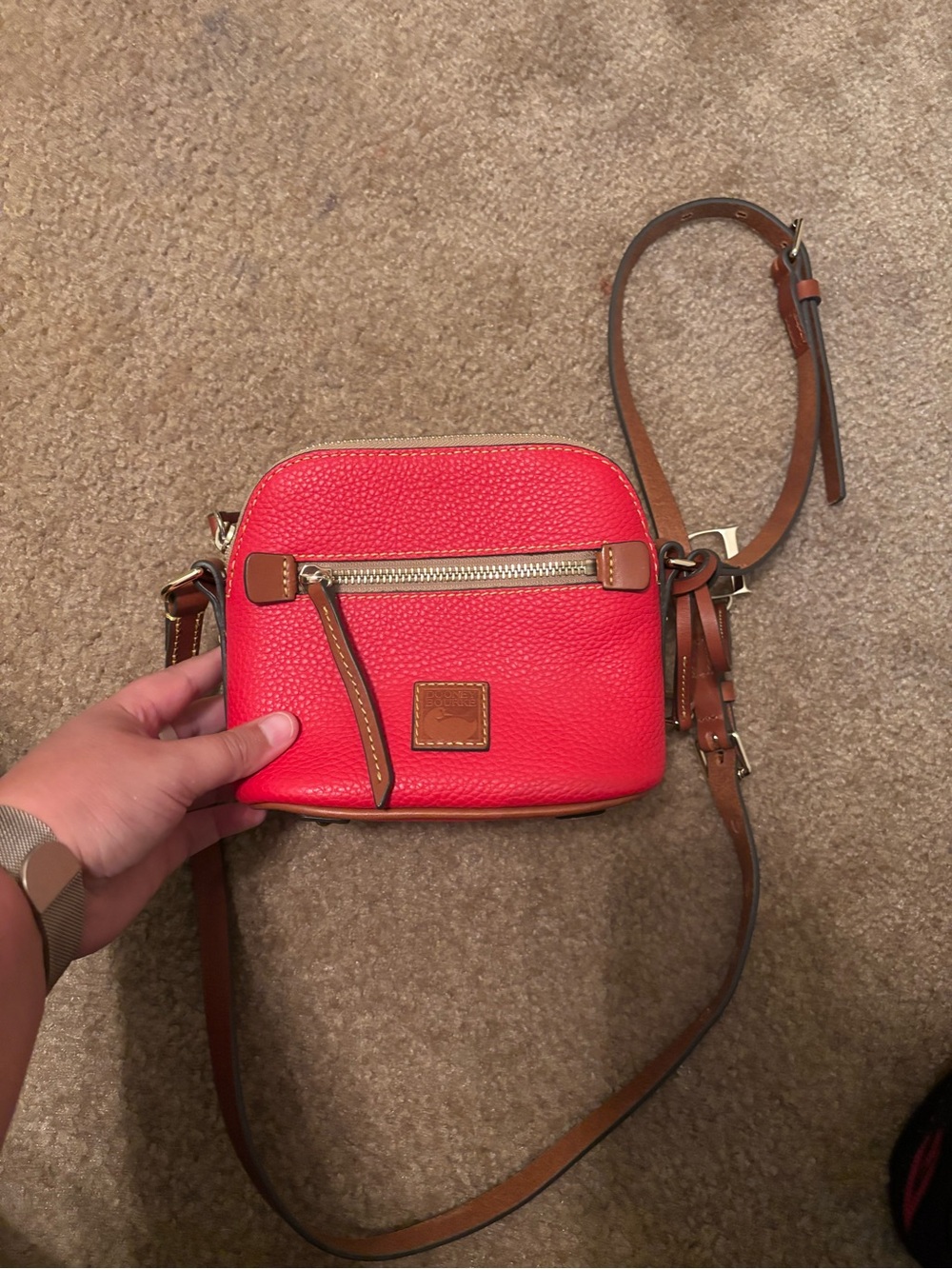 Dooney & Bourke Pebble Grain Leather Domed Crossbody Bag Red Orange/Pink NWOT
